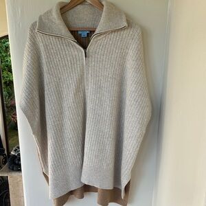CeCe Beige Ribbed Half-Zip Poncho